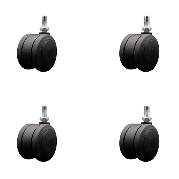 Service Caster 3'' Black Heavy Duty Floor Safe Twin Wheel Caster 1/2'' Threaded Stem , 4PK SCC-TS02S75-TPR-BLK-121310-4 - main
